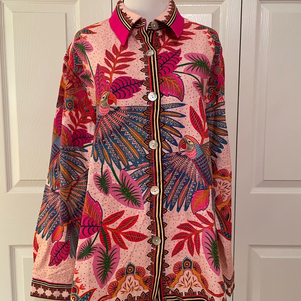 FARM Rio Pink Long Sleeve Boxy Button Down Shirt